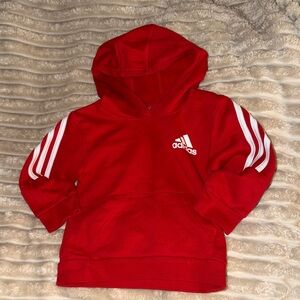 Adidas Kids Red Hoodie with White Stripes